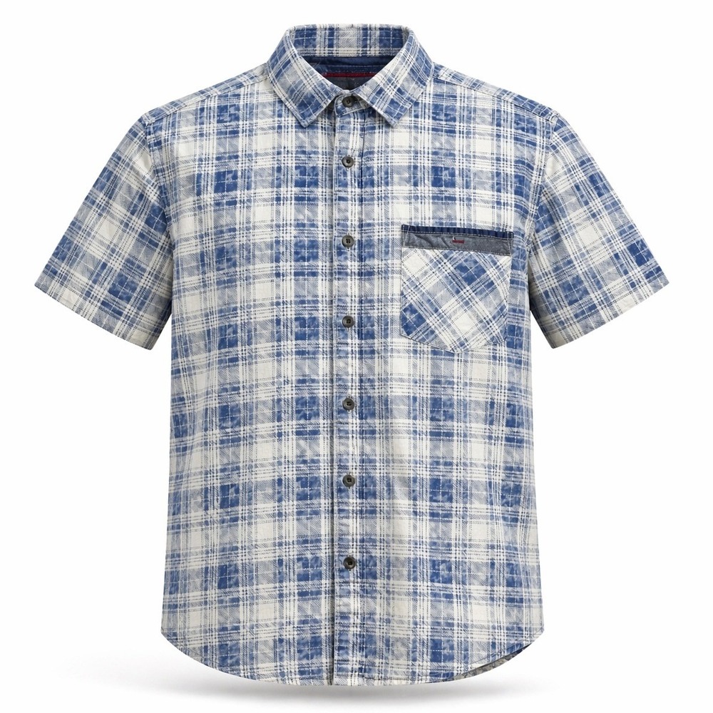 1775 Button Down Shirt Men Small Blue White Plaid Distressed Short Sleeve